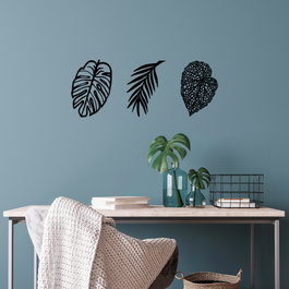Wallity Leaves - 509 Escultura de pared de metal negra
